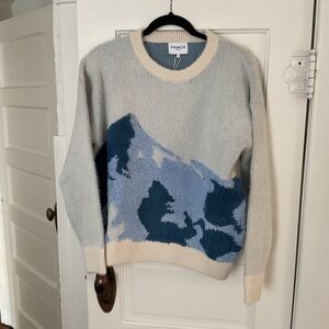 FRNCH Women's Blue and Cream Sweater Mountain Scene